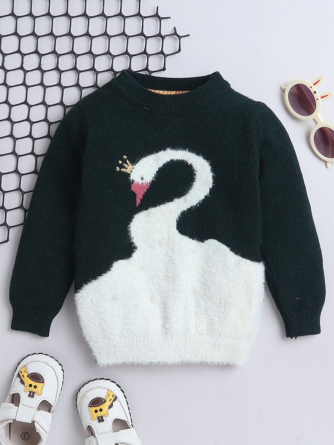 

Yellow Apple Girls Cable Knit Woollen Pullover, Green