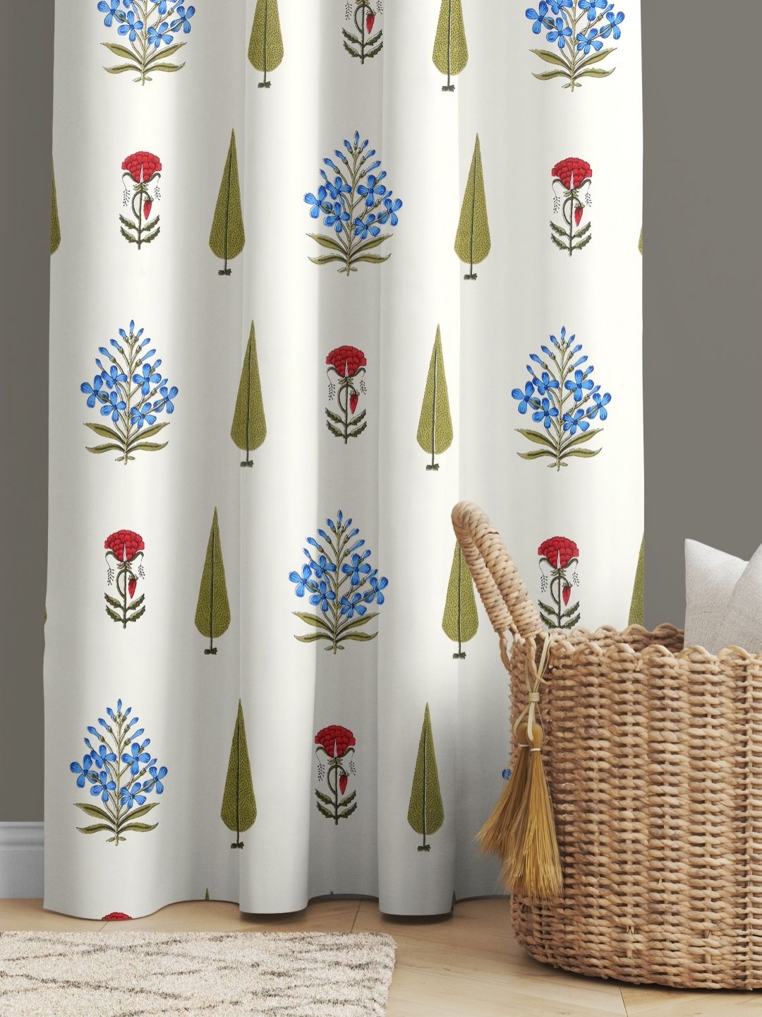 

BED-SHEET.COM Off White & Green Floral Printed Window Curtain