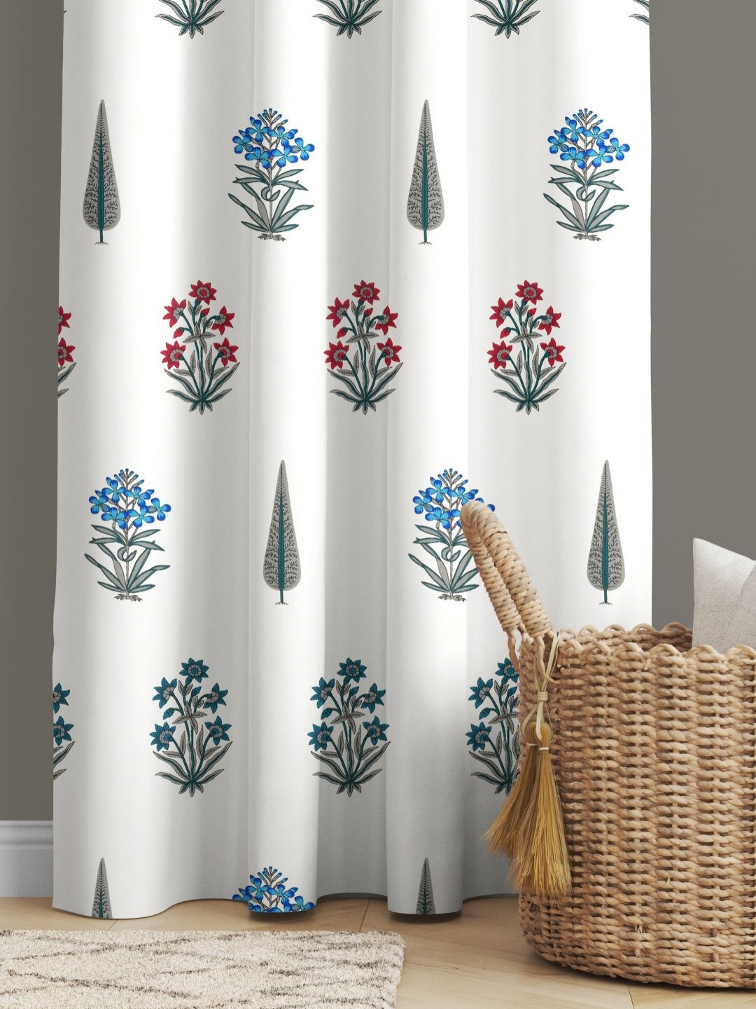 

BED-SHEET.COM White & Blue Floral Printed Window Curtain