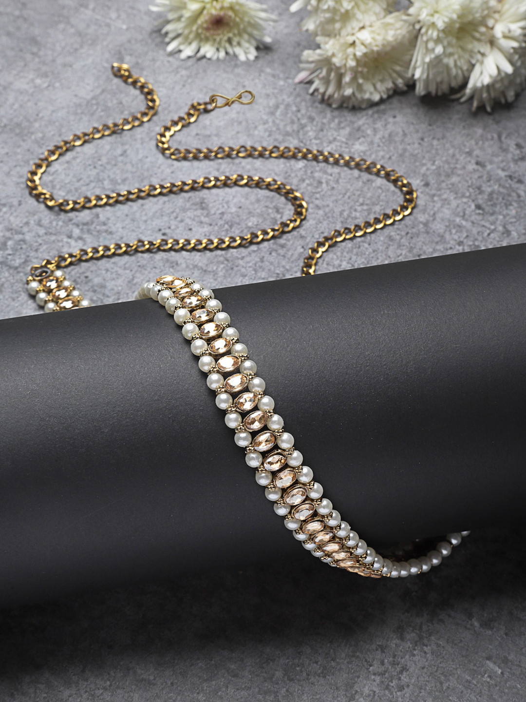 

Sanjog Kundan Studded Waist Chain Saree Accessories, Gold