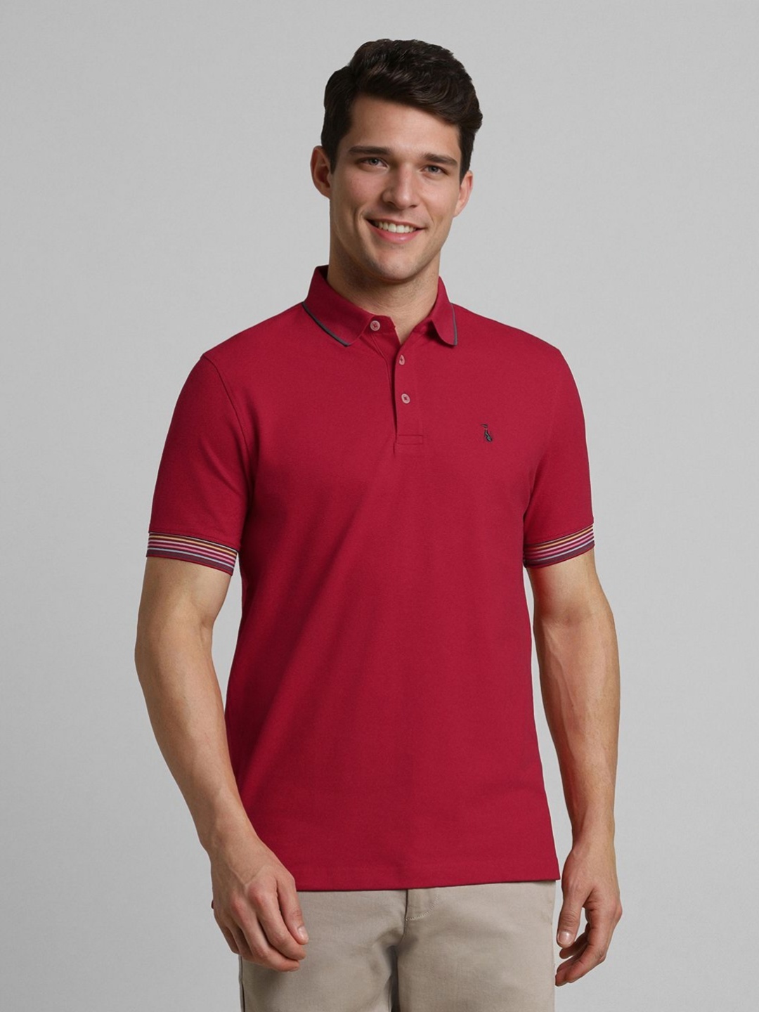 

SIMON CARTER LONDON Men Solid Polo Collar Cotton T-shirt, Red