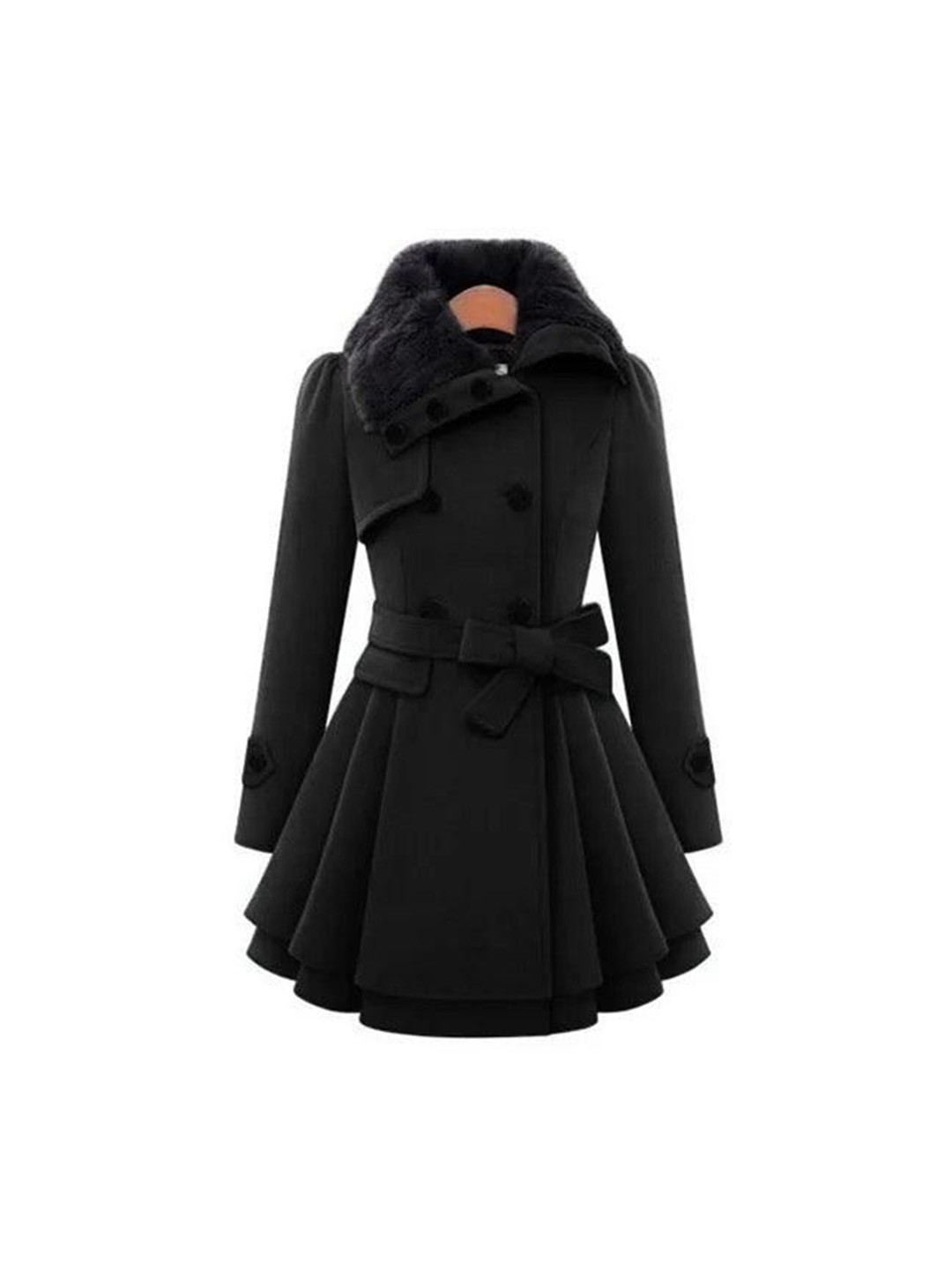 

Alamode By Akanksha Women Black Terra Fur Detailed Double Breasted