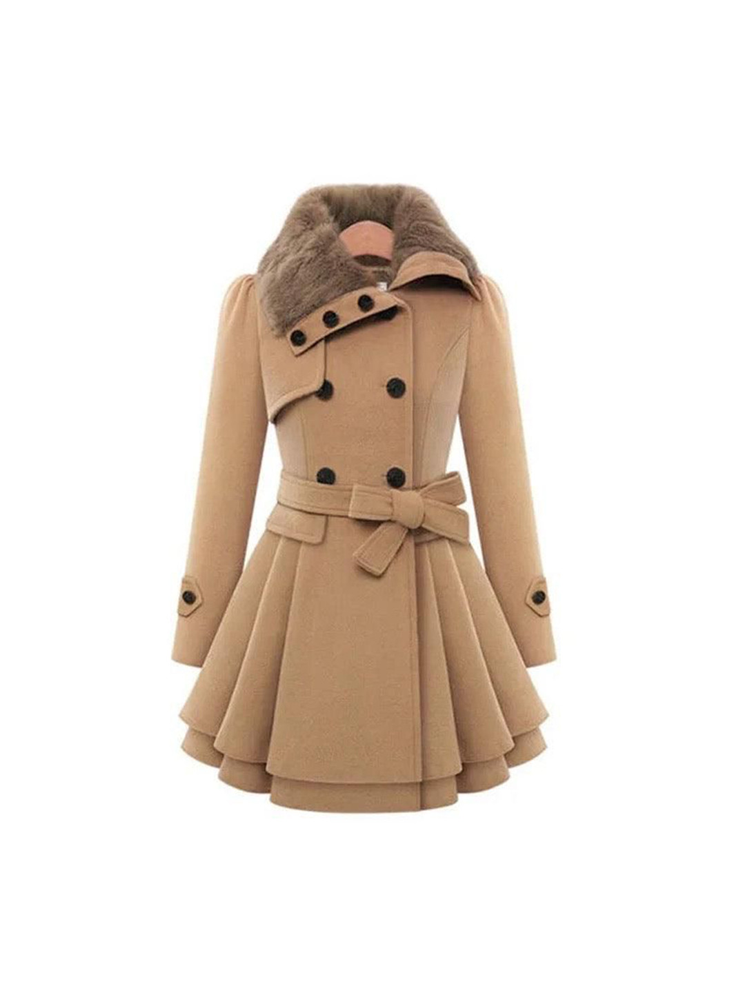 

Alamode By Akanksha Women Brown Terra Fur-Detailed Double Breasted