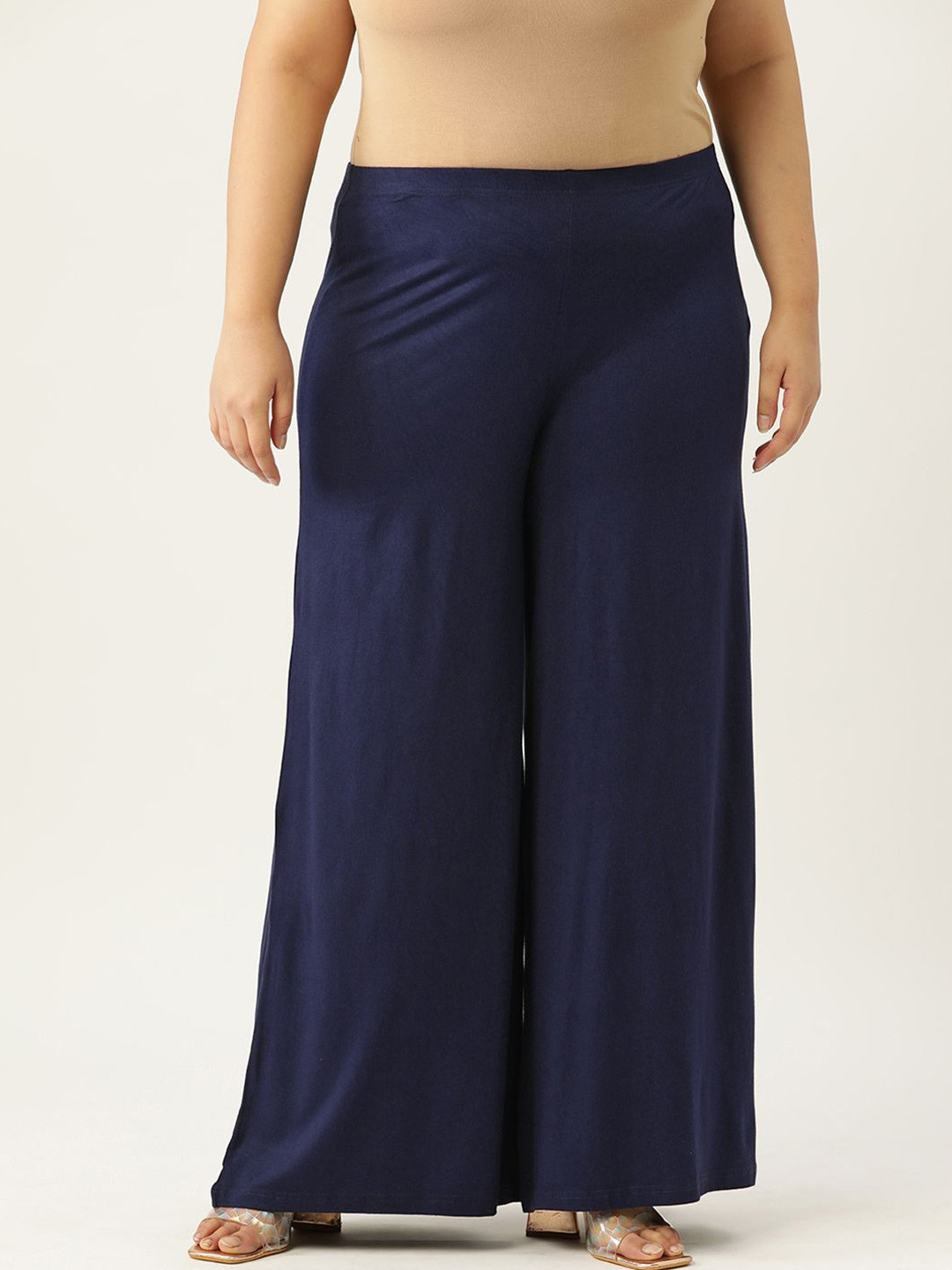 

theRebelinme Women Plus Size Wide Leg Palazzo, Navy blue
