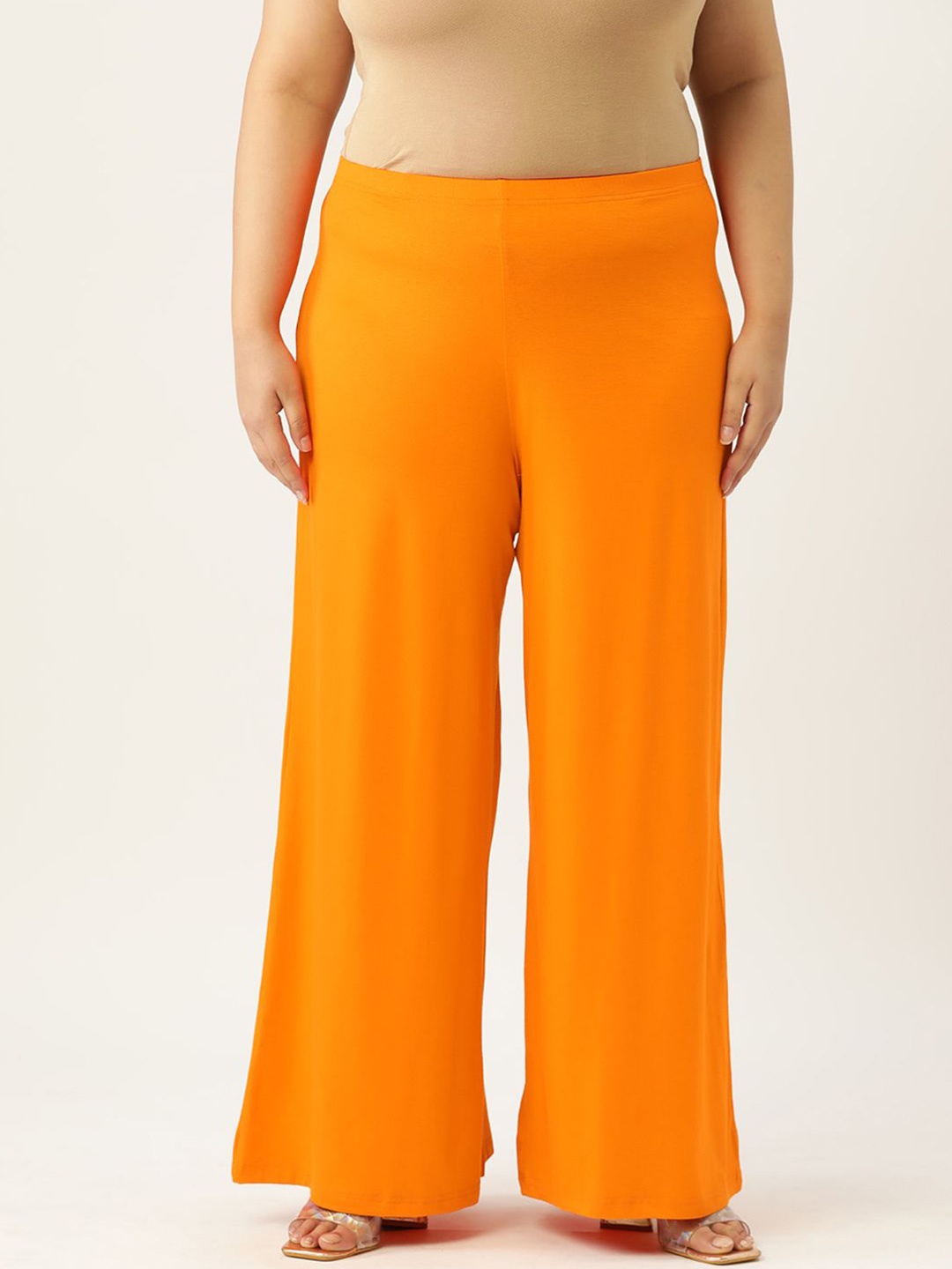

theRebelinme Women Plus Size Wide Leg Palazzos, Orange