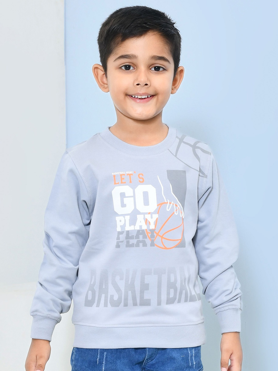 

YOUMAA Boys Printed Round Neck Sweatshirt, Grey