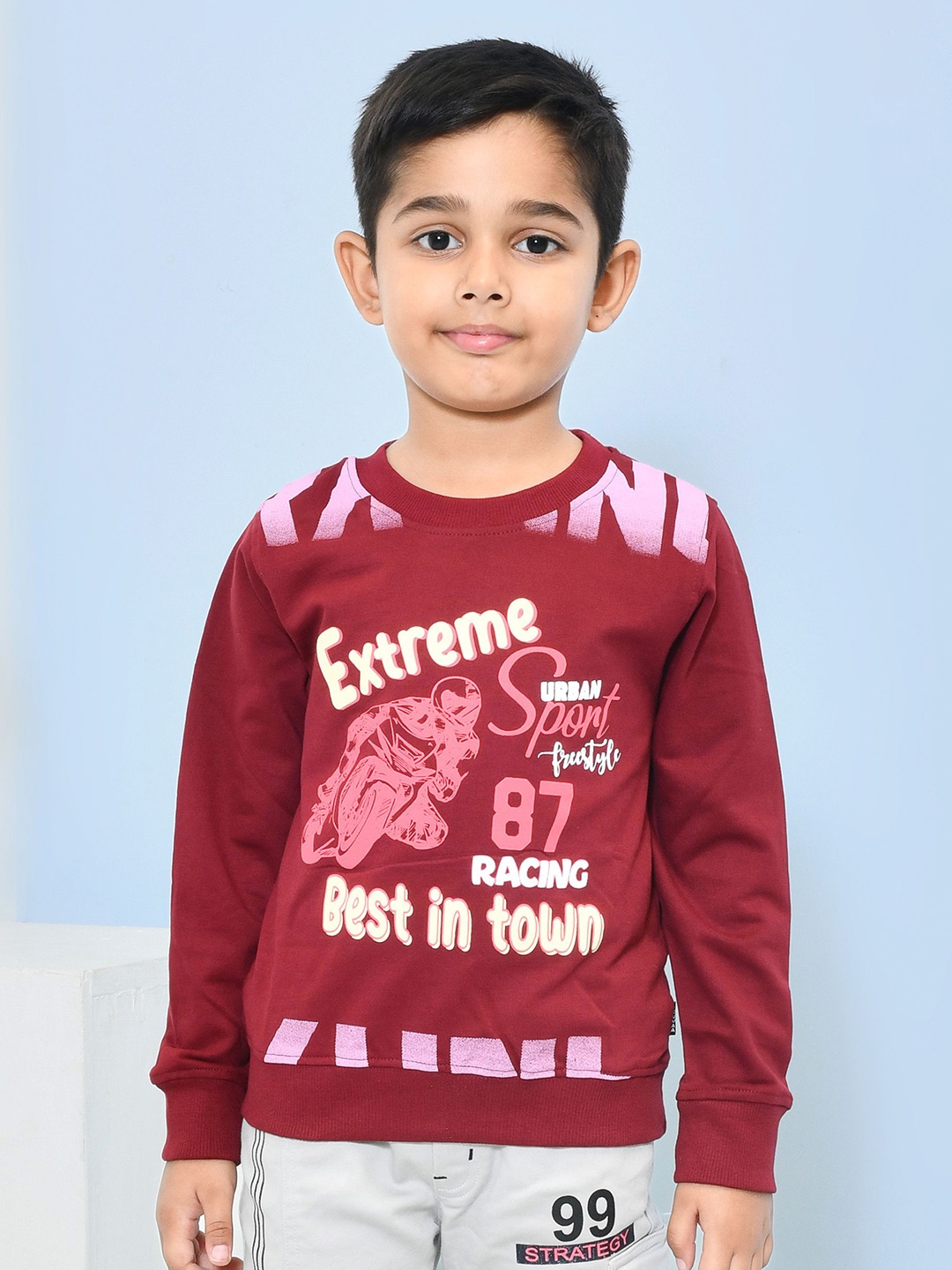

YOUMAA Boys Printed Round Neck Sweatshirt, Maroon