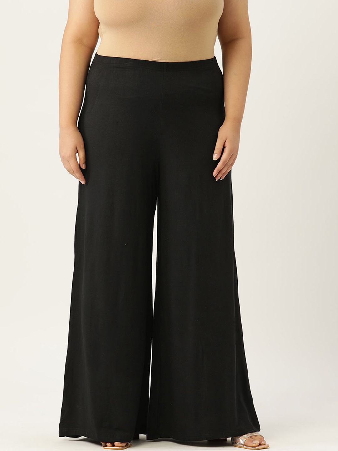 

theRebelinme Women Plus Size Wide Leg Palazzos, Black