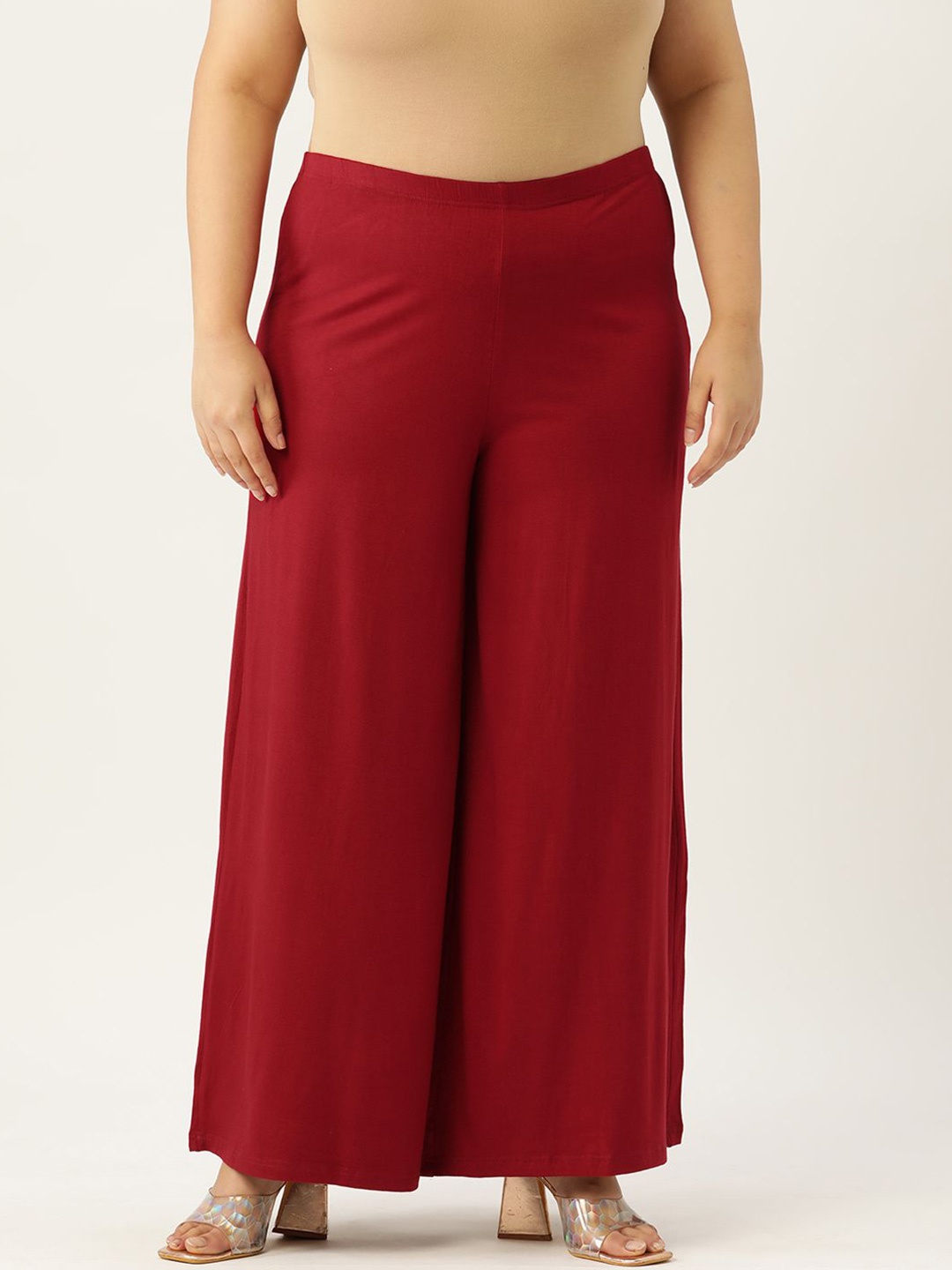 

theRebelinme Women Plus Size Wide Leg Palazzos, Maroon