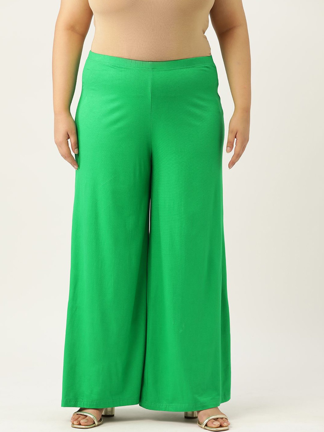 

theRebelinme Women Plus Size Wide Leg Flared Palazzo, Green