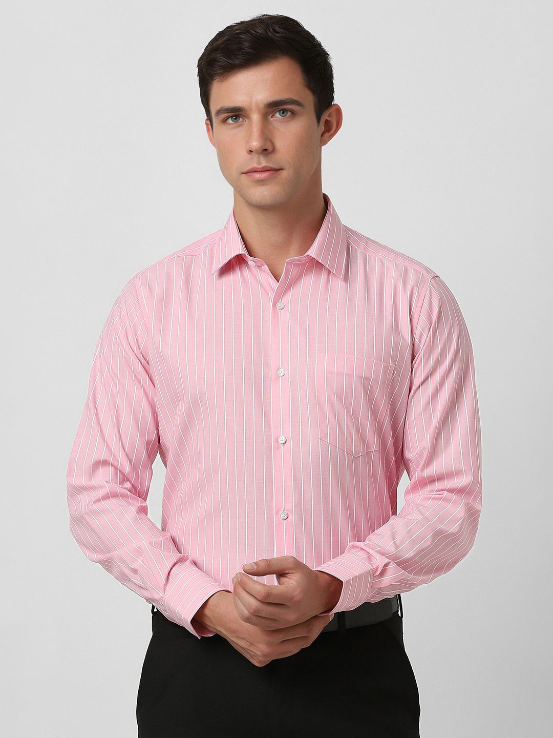 

Van Heusen Men Spread Collar Vertical Striped Cotton Formal Shirt, Pink