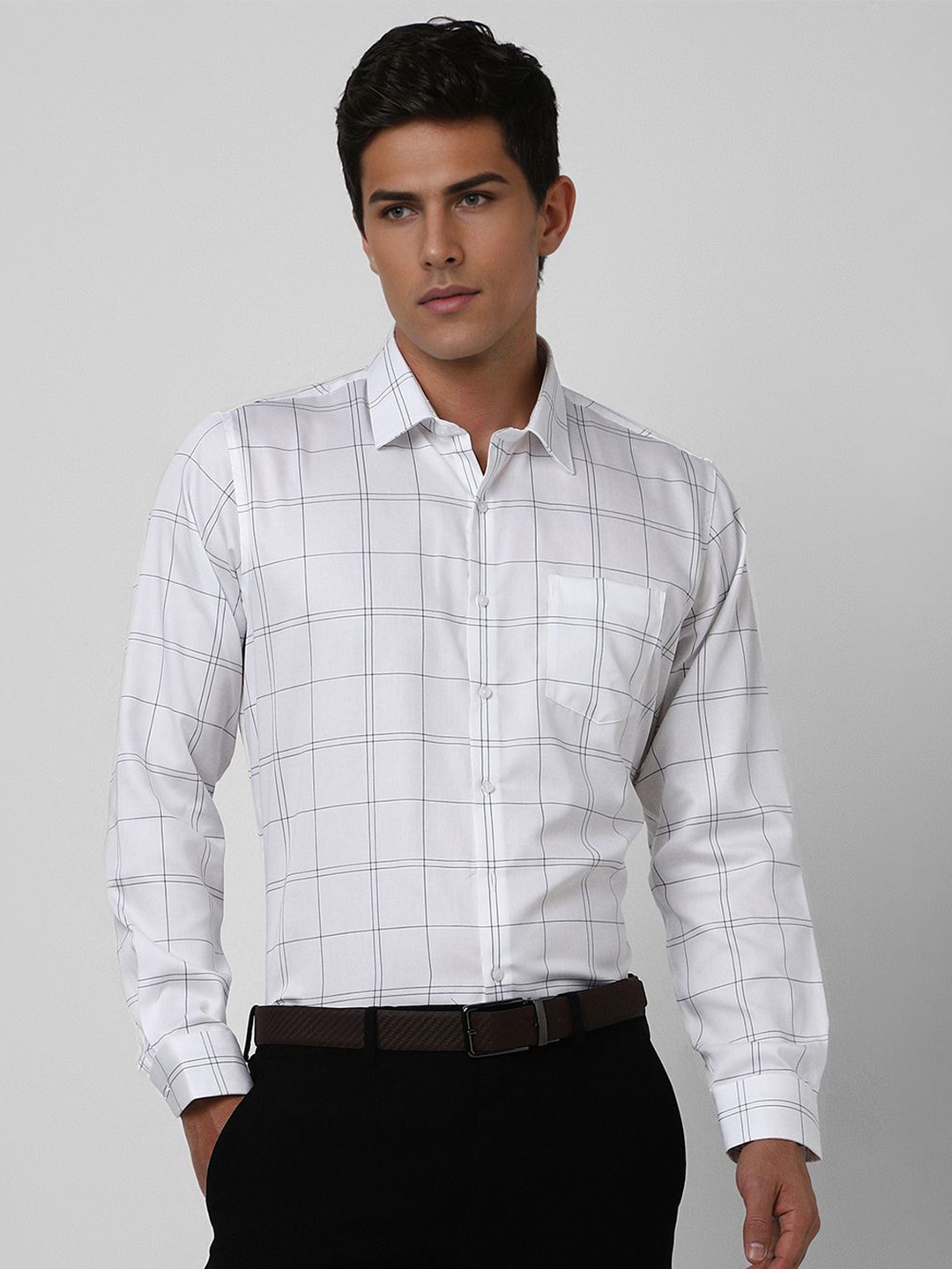

Van Heusen Men Spread Collar Checked Cotton Slim Fit Formal Shirt, White