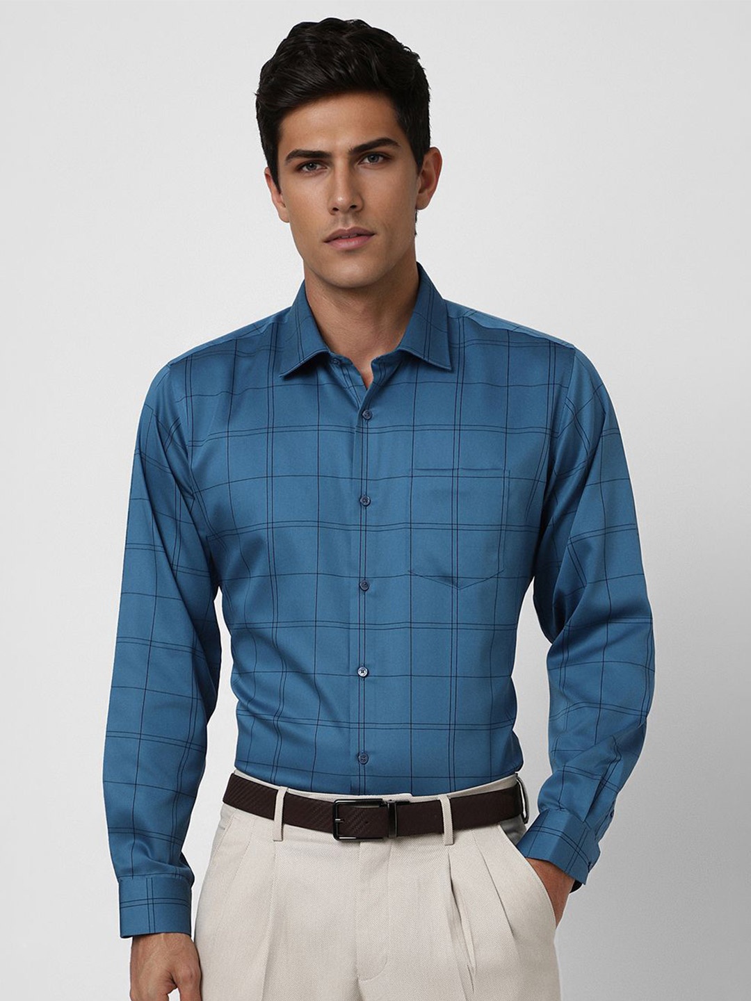 

Van Heusen Men Checked Cotton Formal Shirt, Blue