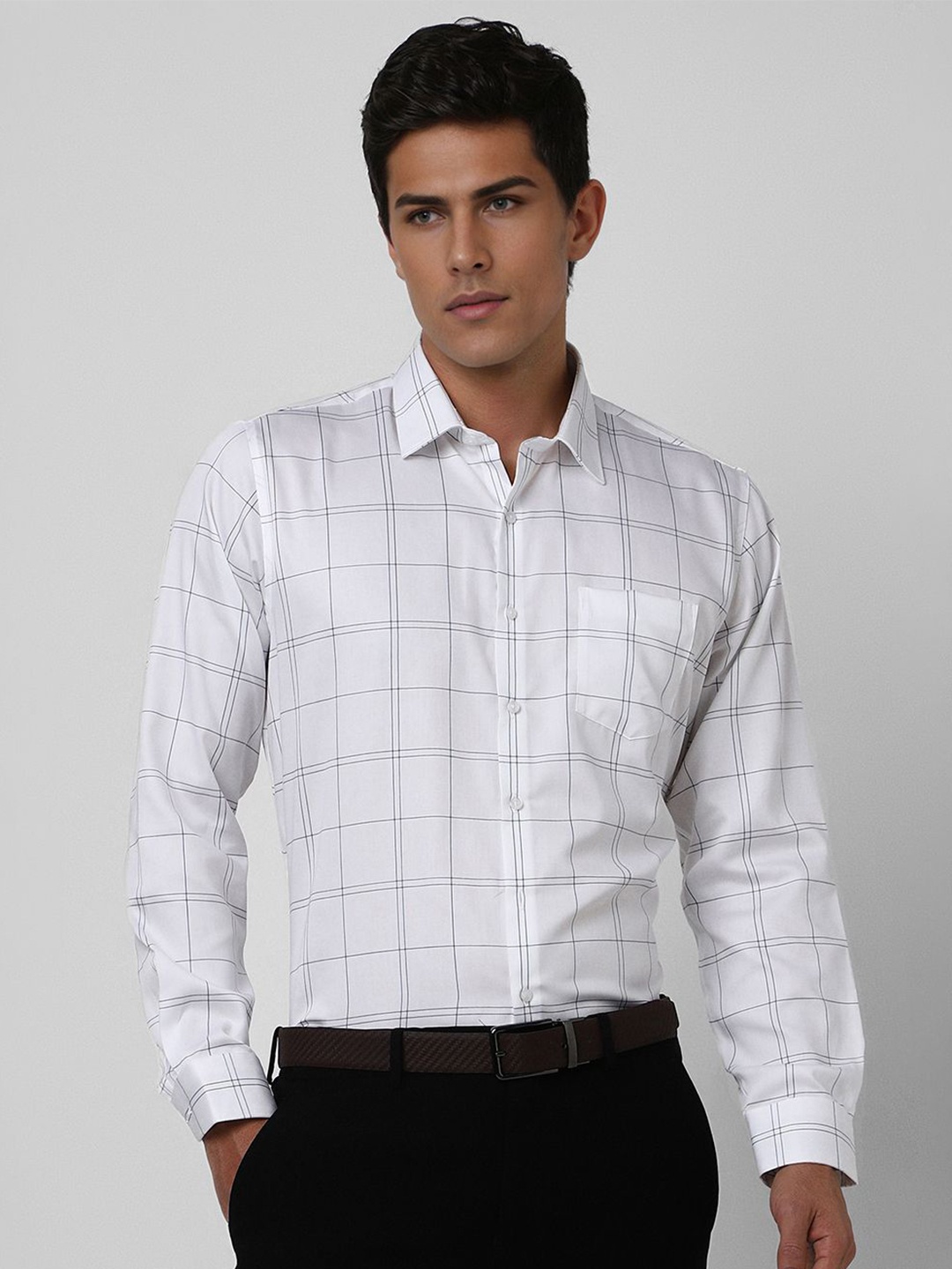 

Van Heusen Men Slim Fit Opaque Checked Formal Shirt, White
