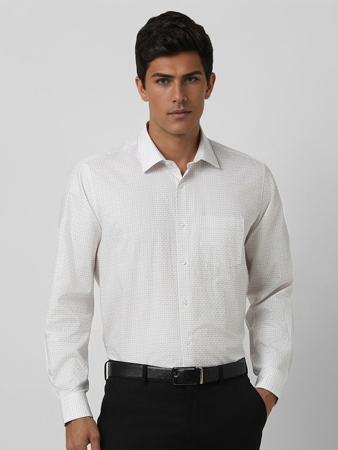 

Van Heusen Men Spread Collar Geometric Printed Cotton Formal Shirt, White