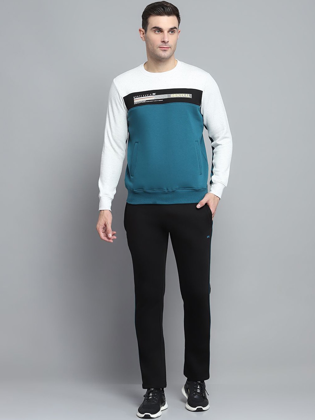 

Monte Carlo Colourblocked Round Neck Long Sleeves Sweatshirt With Trouser, Black