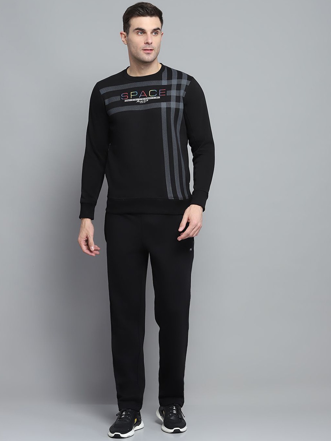 

Monte Carlo Striped Round Neck Long Sleeves Sweatshirt With Trouser, Black