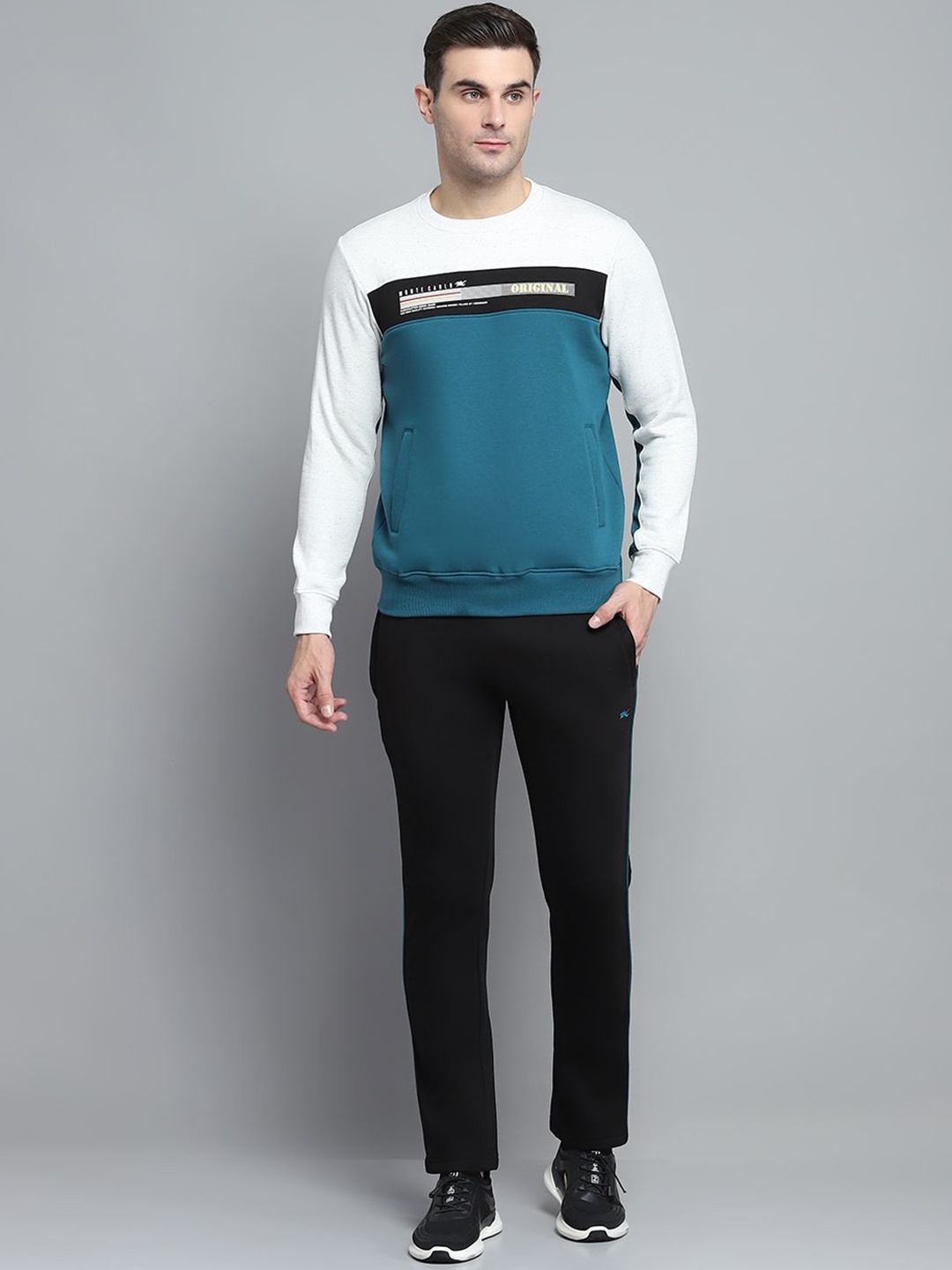 

Monte Carlo Round Neck Long Sleeves Colour-Blocked Sweatshirt With Trousers Co-Ords, Black