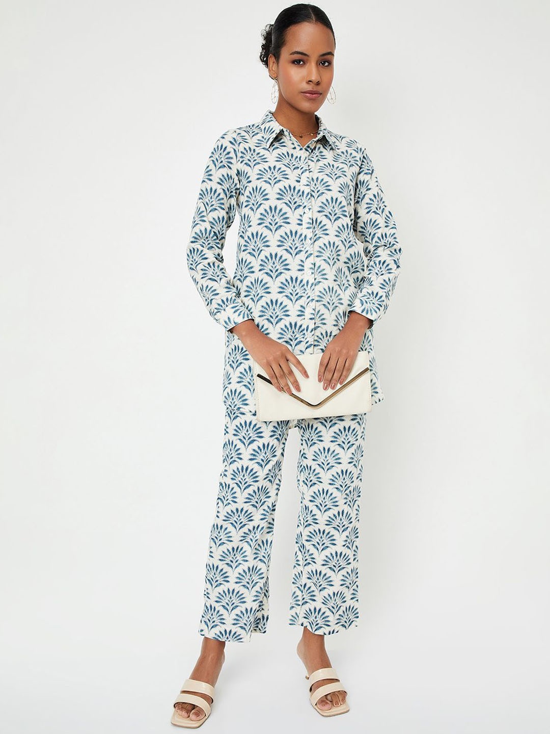 

max Shirt Collar Printed Tunic With Trouser, Beige