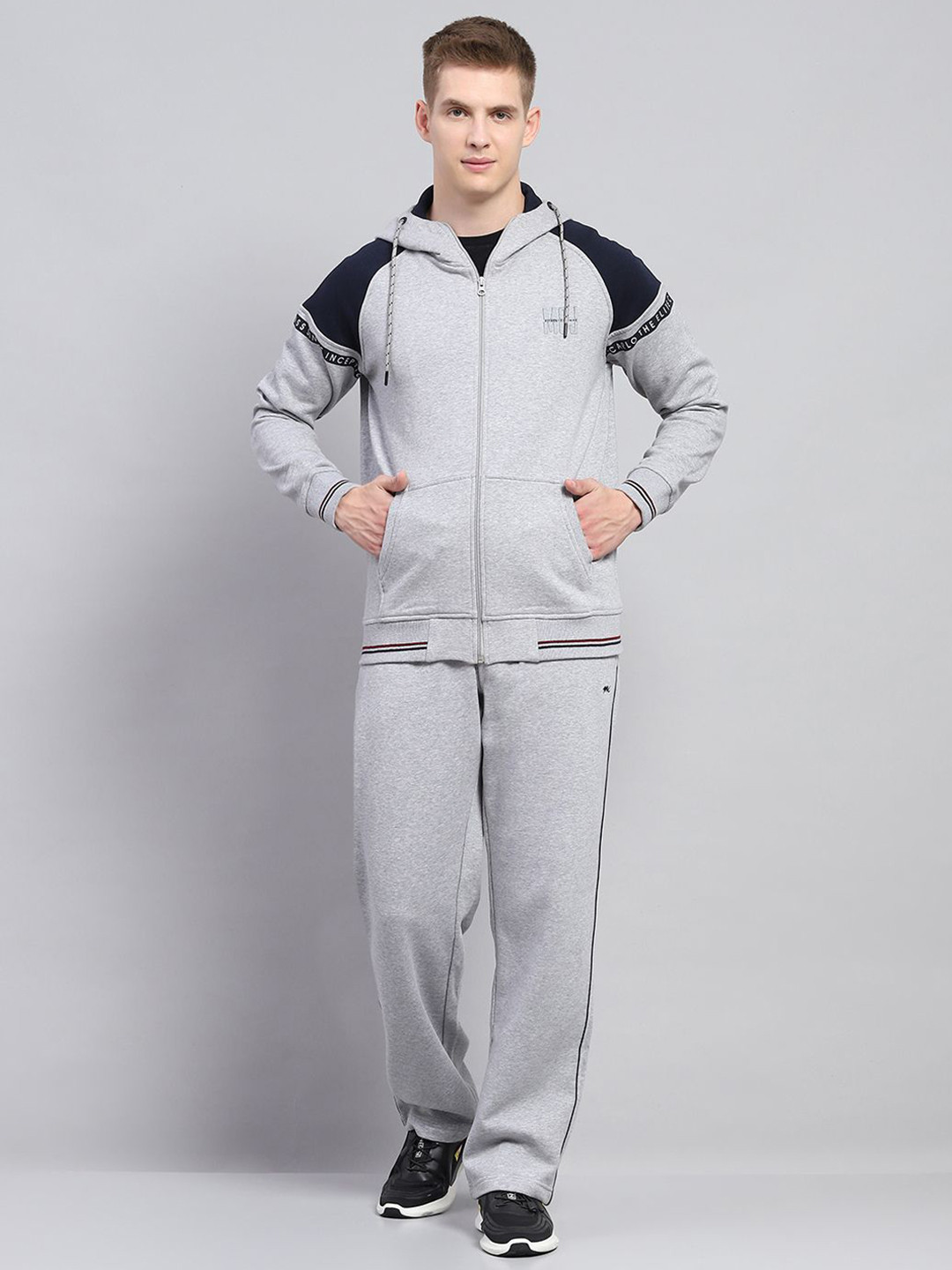 

Monte Carlo Men Mid-Rise Hooded Neck Full Sleeve Tracksuit, Grey