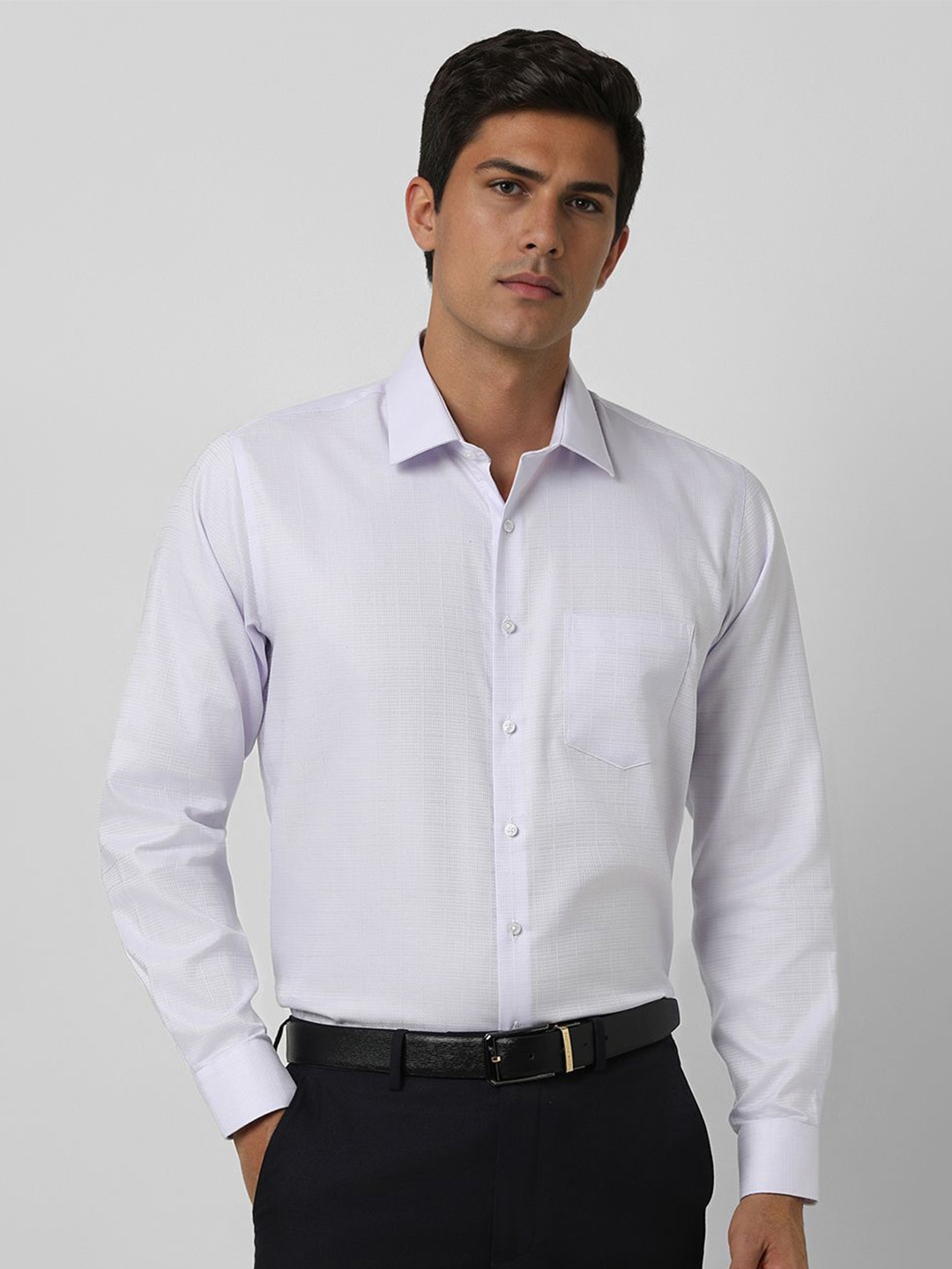 

Van Heusen Men Spread Collar Self Design Cotton Slim Fit Formal Shirt, Lavender