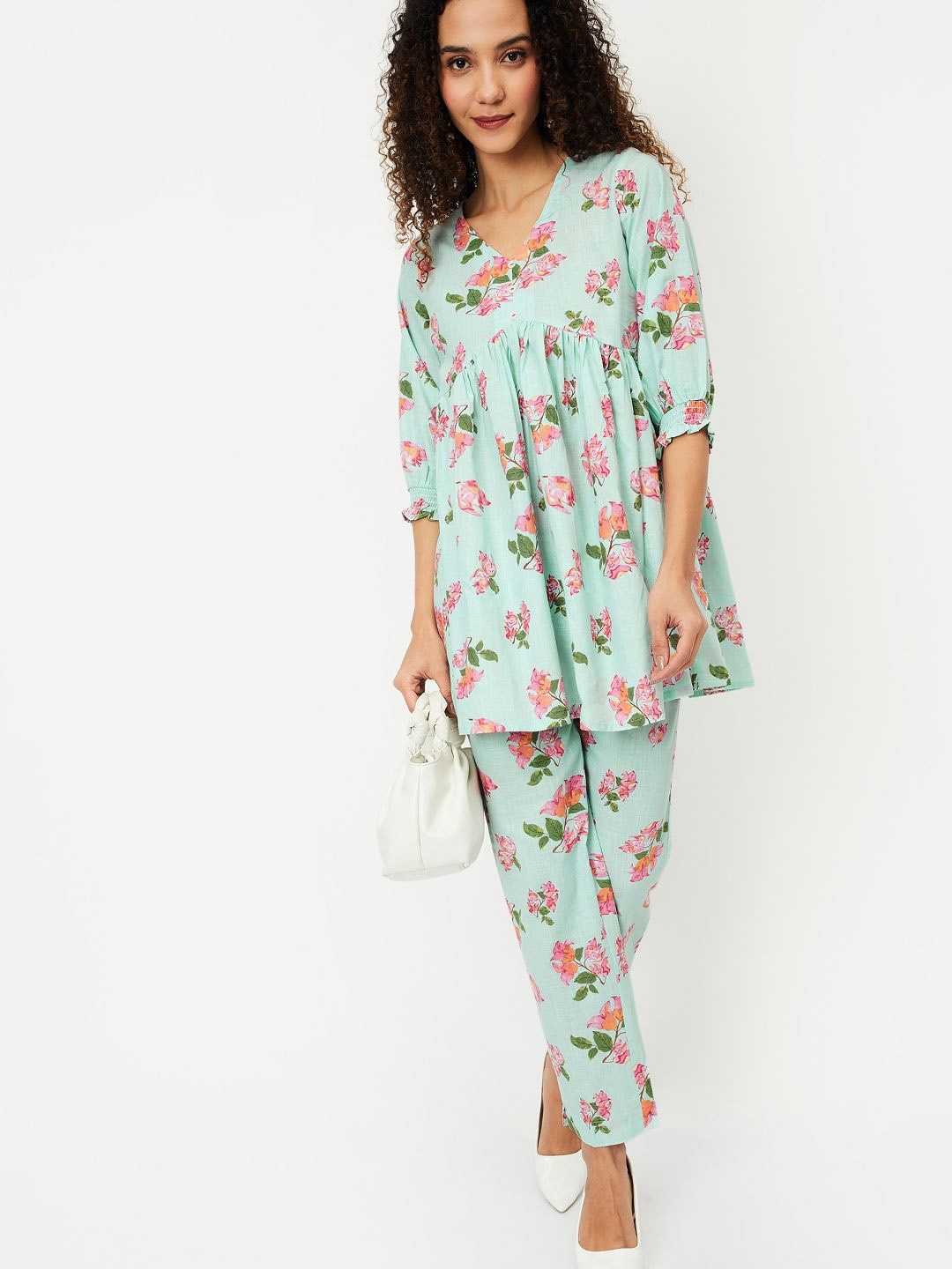 

max V-Neck Floral Printed V-Neck Tunic & Trouser, Blue