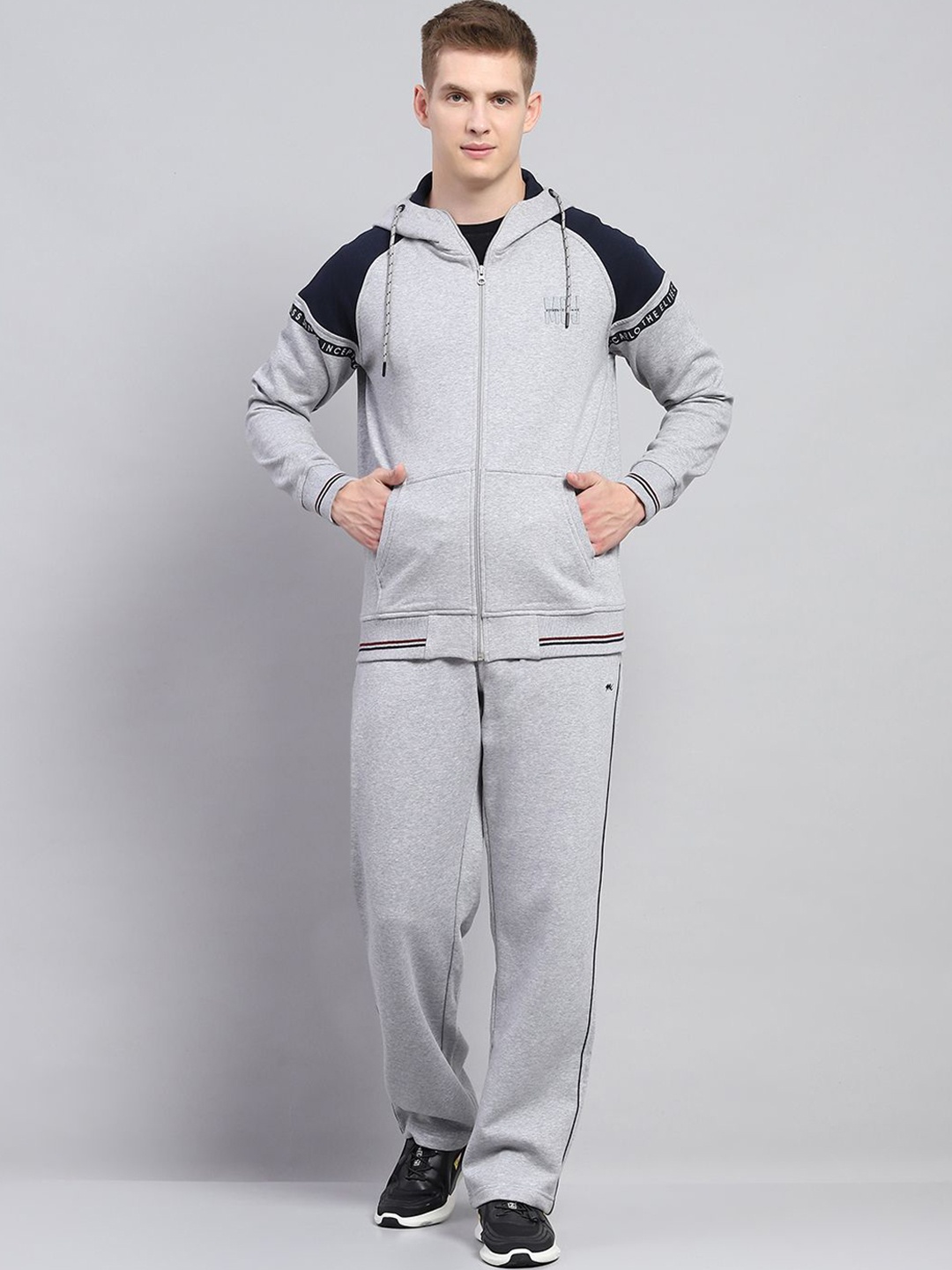 

Monte Carlo Men Colourblocked Hooded Tracksuit, Grey