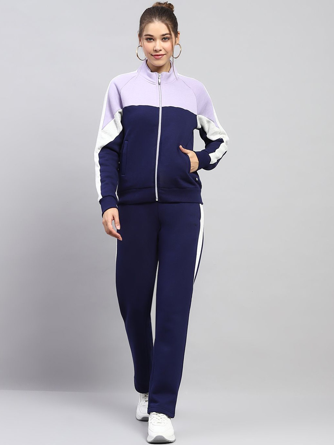 

Monte Carlo Women Colorblocked Mock Neck Full Sleeve Tracksuit, Blue