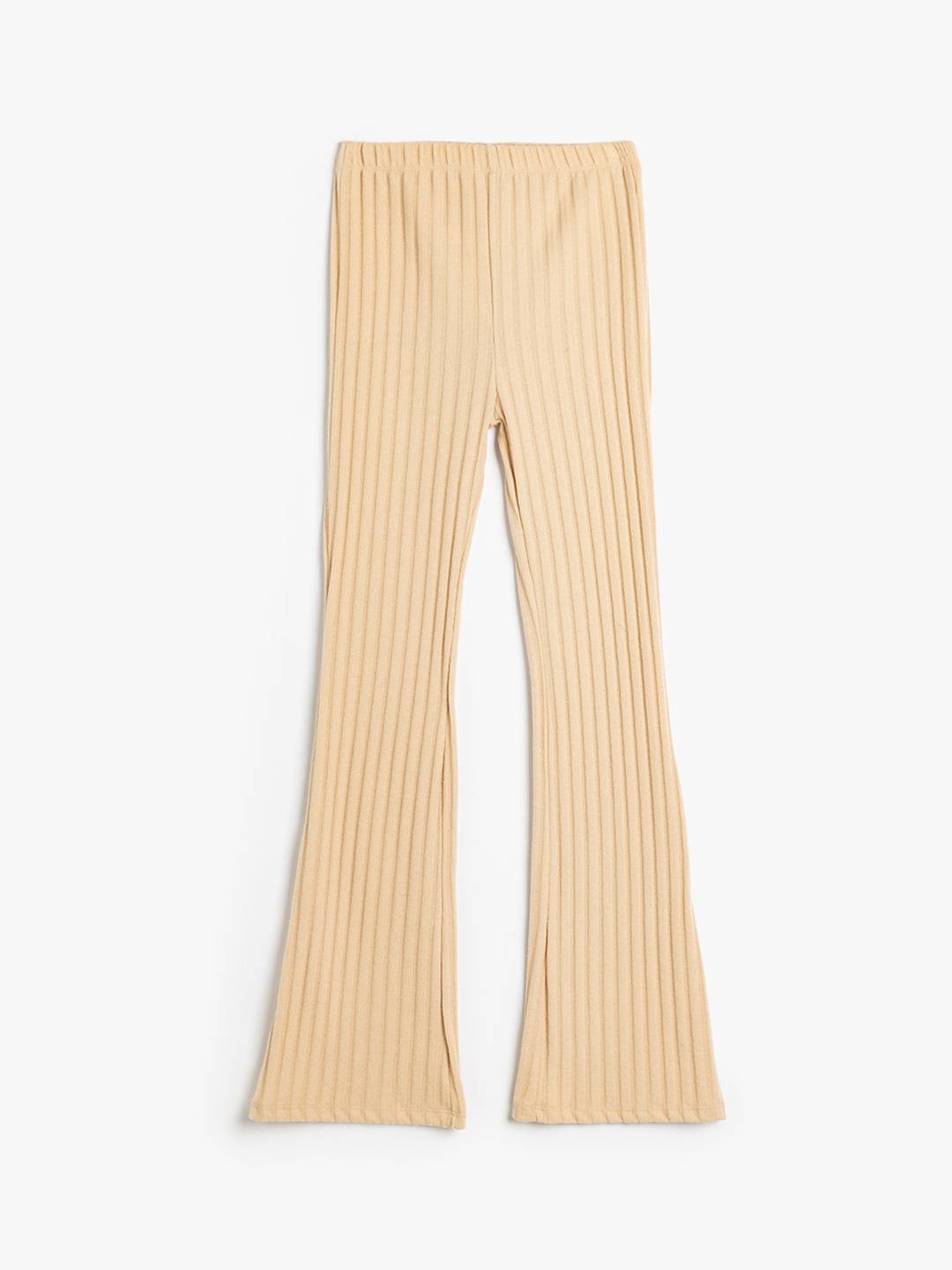 

Koton Girls Striped High-Rise Bootcut Trousers, Camel brown