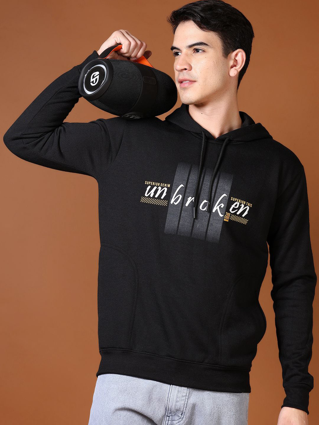 

V-Mart Men Printed Hooded Pullover Sweatshirt, Black