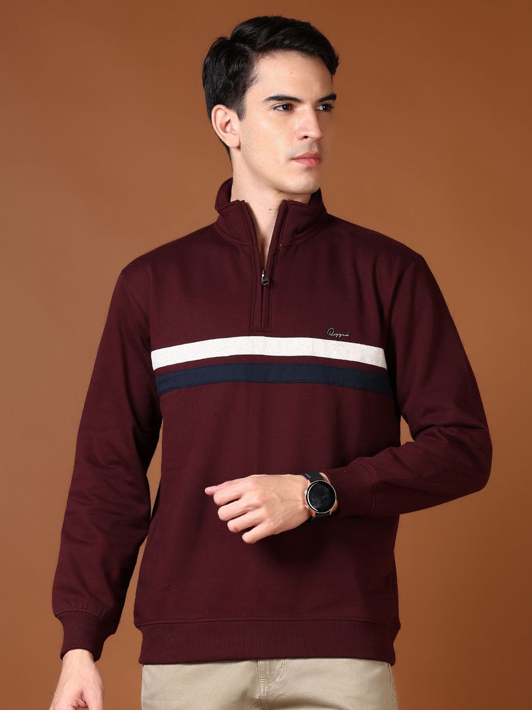

V-Mart Men Cotton Striped Sweatshirt, Maroon