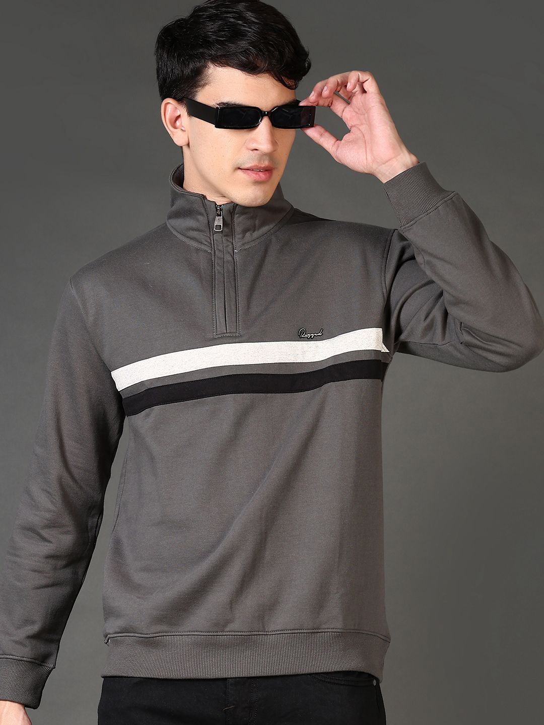 

V-Mart Men Striped Pullover Sweatshirt, Grey