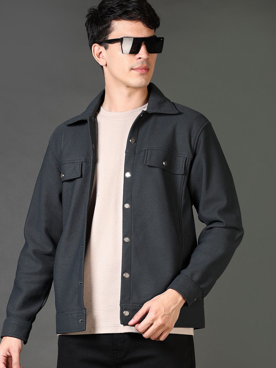 

V-Mart Men Shirt Collar Sweatshirt, Green