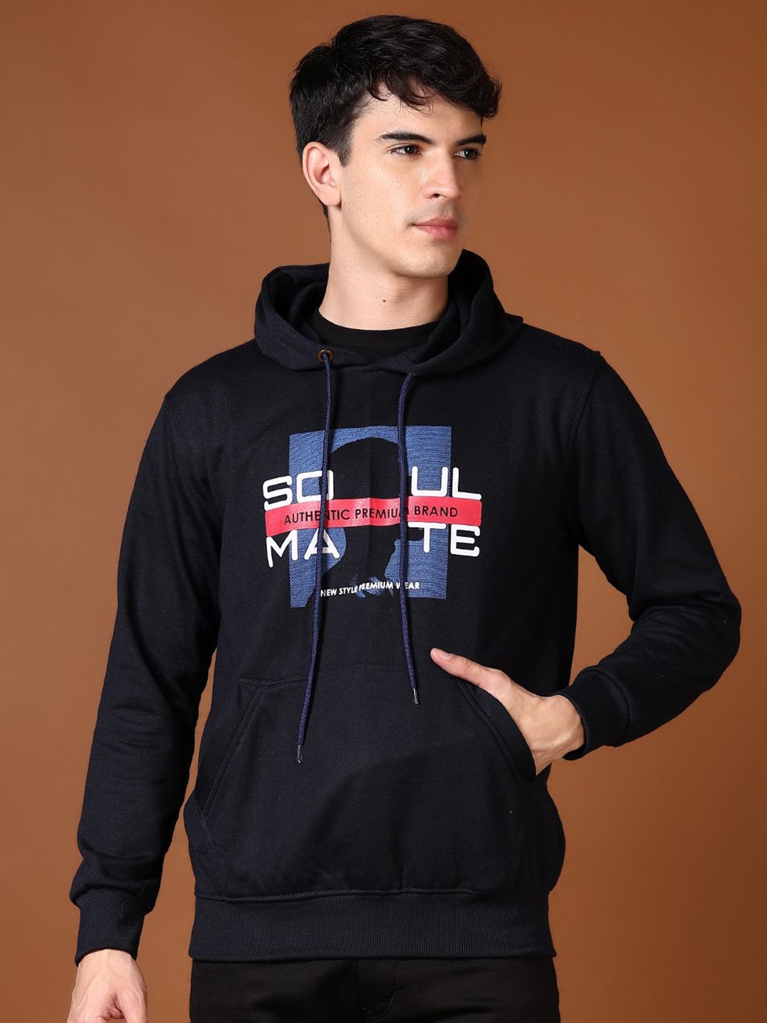 

V-Mart Men Printed Hooded Sweatshirt, Navy blue