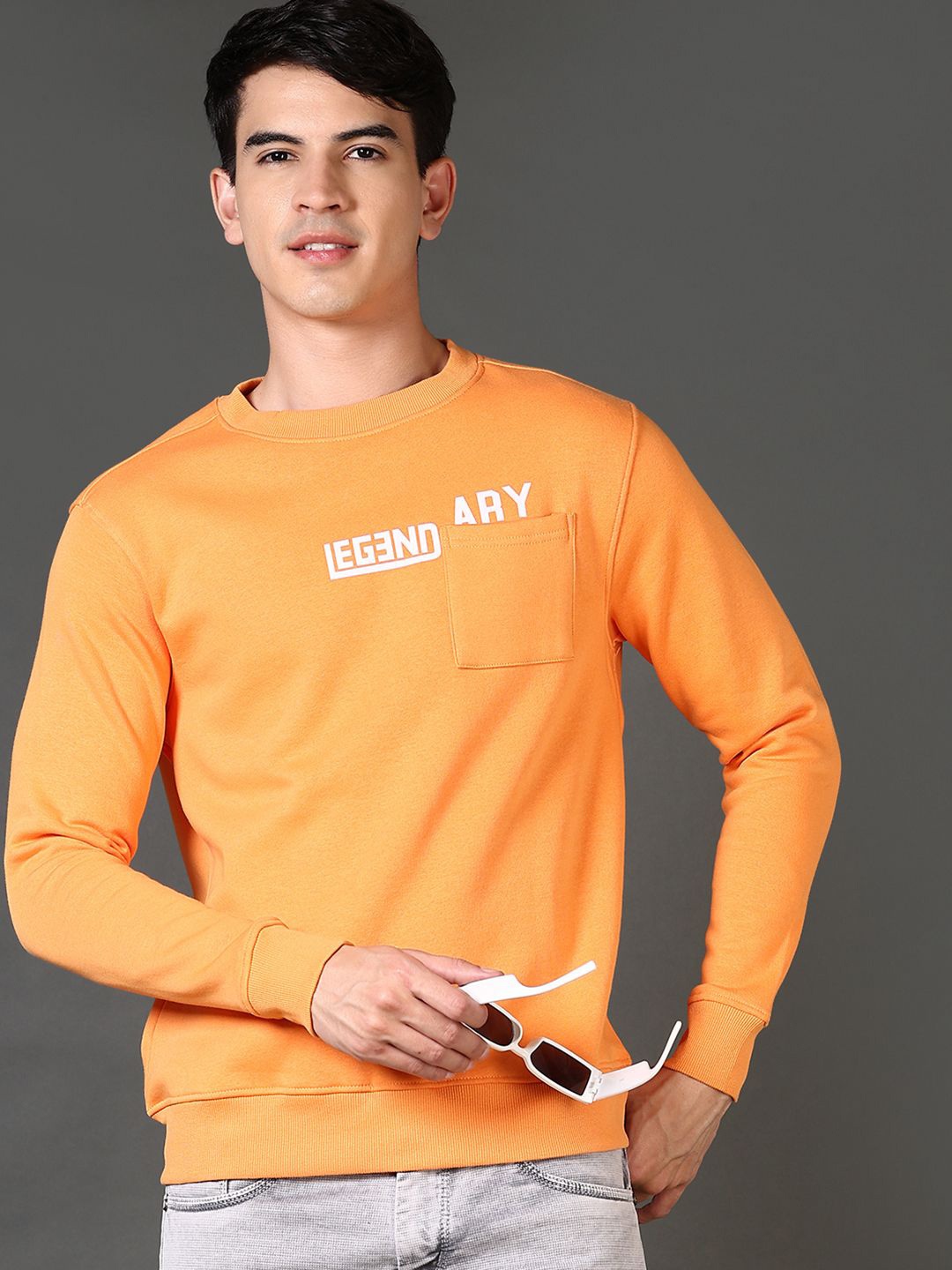 

V-Mart Men Typography Printed Mock Pocket Pullover Sweatshirt, Peach
