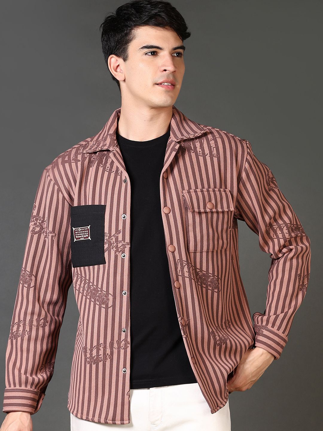 

V-Mart Men Striped Collar Neck Cotton Sweatshirt, Pink