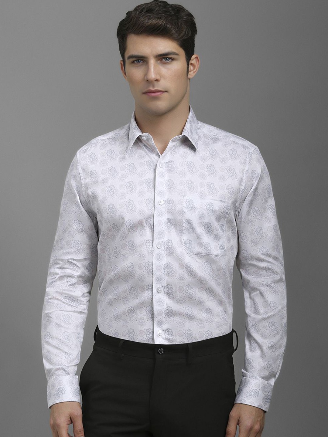 

Louis Philippe Men Classic Spread Collar Floral Printed Cotton Formal Shirt, White