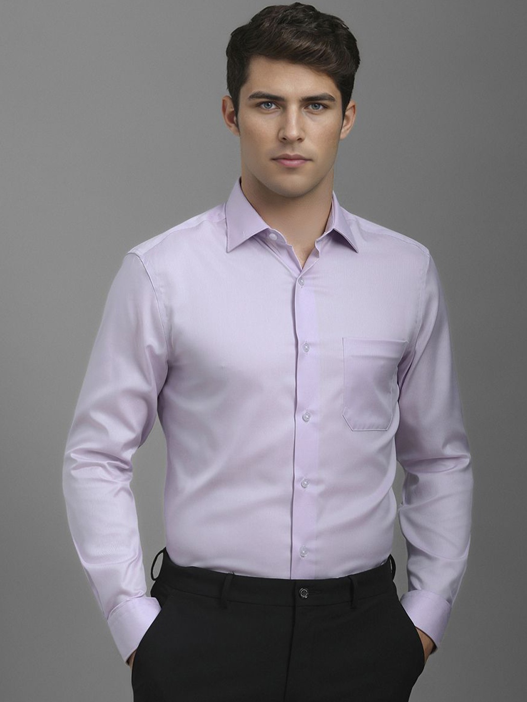 

Louis Philippe Men Classic Spread Collar Textured Cotton Formal Shirt, Lavender