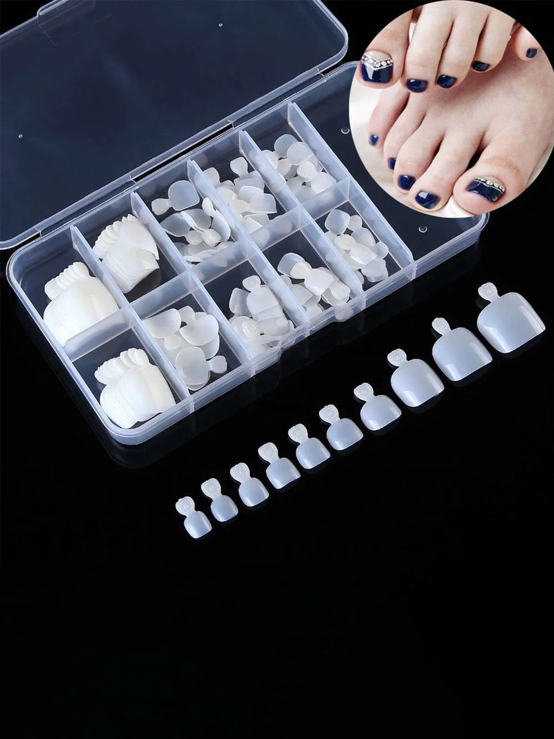 

The Pink Truck Set Of 100 Natural Acrylic Fake Toe Nails In 10 Different Sizes, White