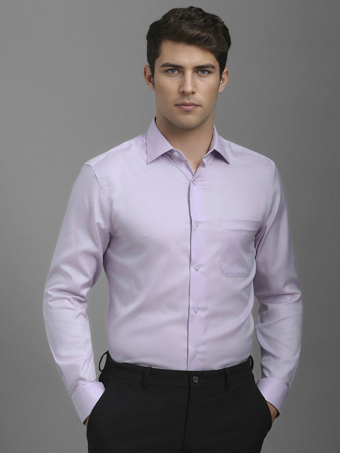

Louis Philippe Men Classic Spread Collar Solid Cotton Formal Shirt, Lavender