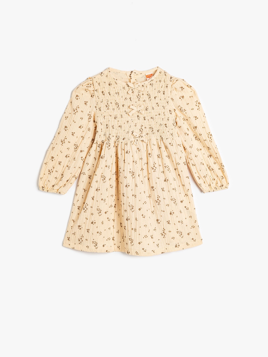 

Koton Girls Floral Printed Puff Sleeve Fit - Flare Dress, Beige