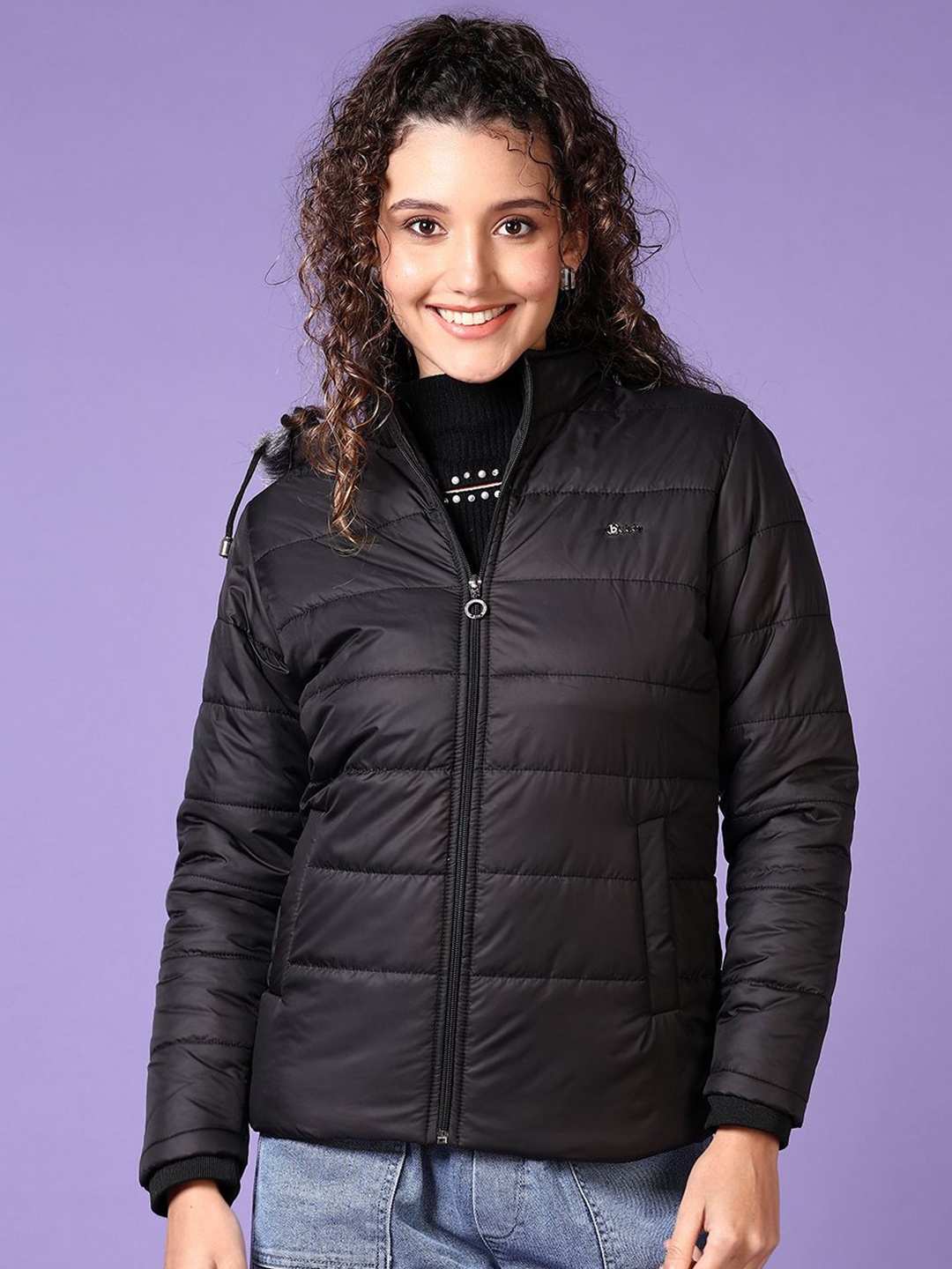 

V-Mart Women Hooded Solid Cotton Casual Parka Jacket, Black