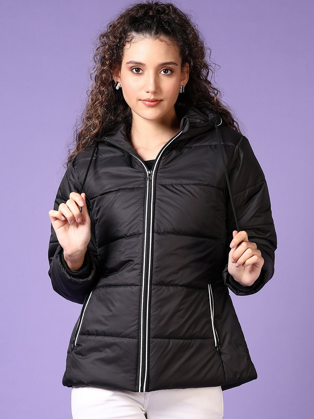 

V-Mart Women Hooded Solid Cotton Casual Puffer Jacket, Black