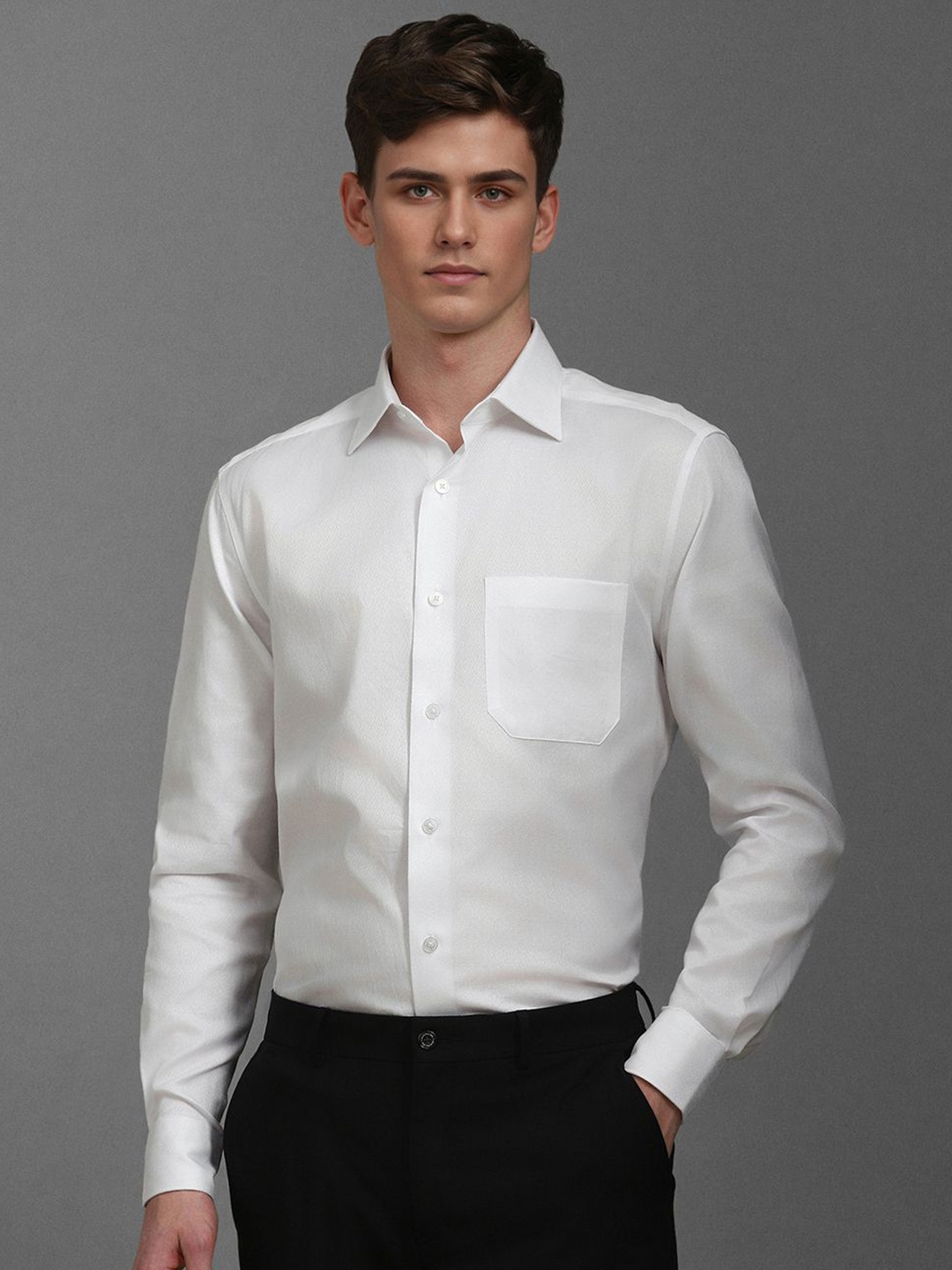 

Louis Philippe Men Classic Fit Spread Collar Solid Cotton Formal Shirt, White