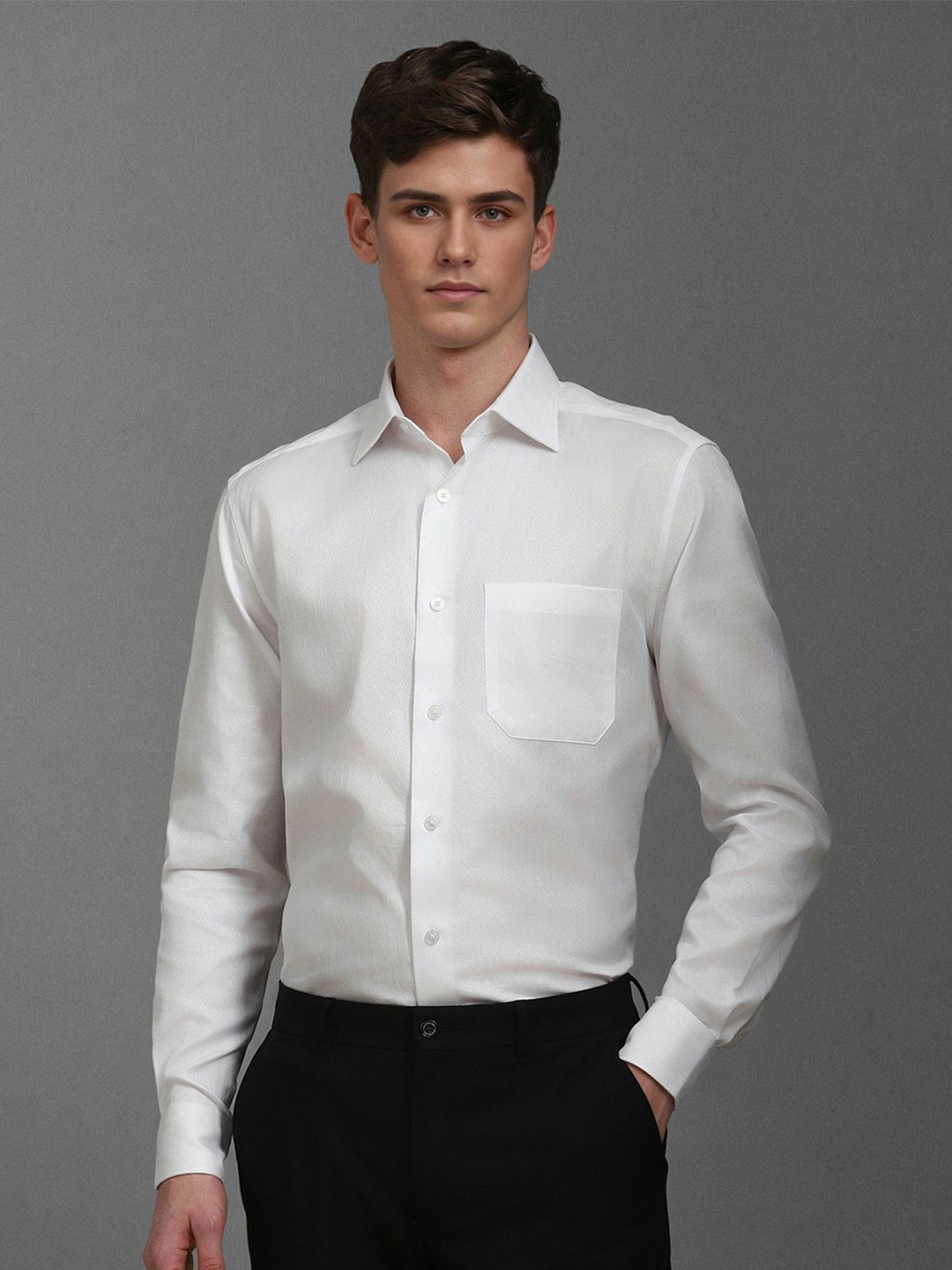 

Louis Philippe Men Classic Spread Collar Textured Cotton Formal Shirt, White