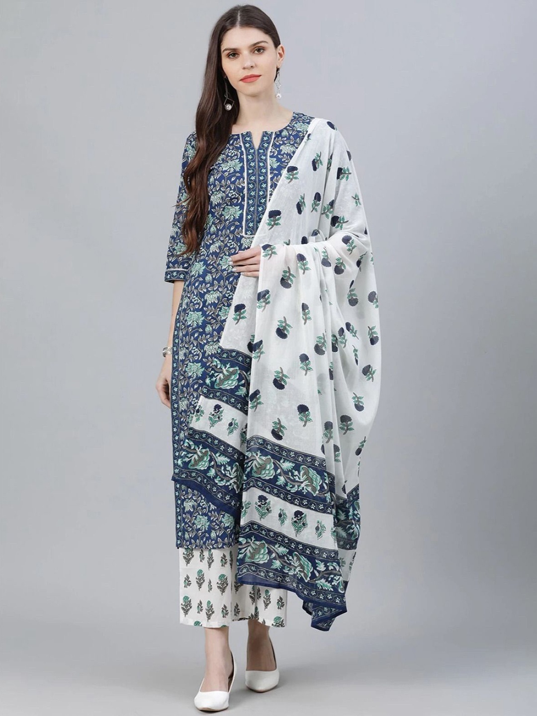 

Lali Creation Floral Printed Kurta with Palazzo & Dupatta, Blue