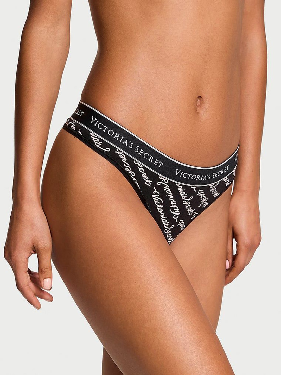 

Victoria's Secret Printed Cotton Thong Briefs, Black