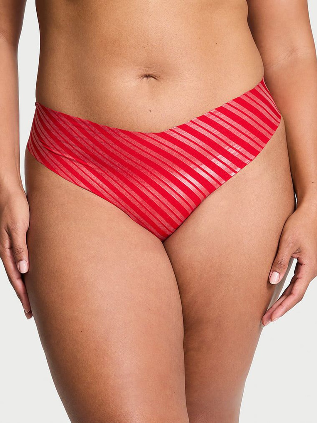 

Victoria's Secret Women Striped No-Show Thong Brief 112552166FYK, Red