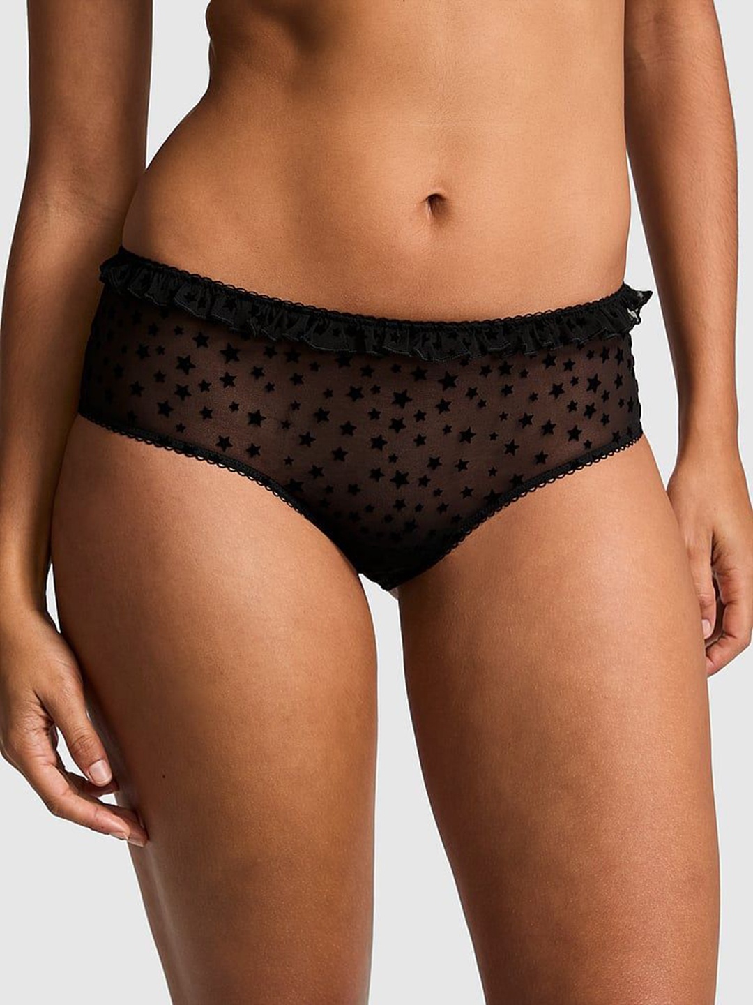

Victoria's Secret PINK PINK Wink Women Patterned Mid Rise Thong Brief, Black