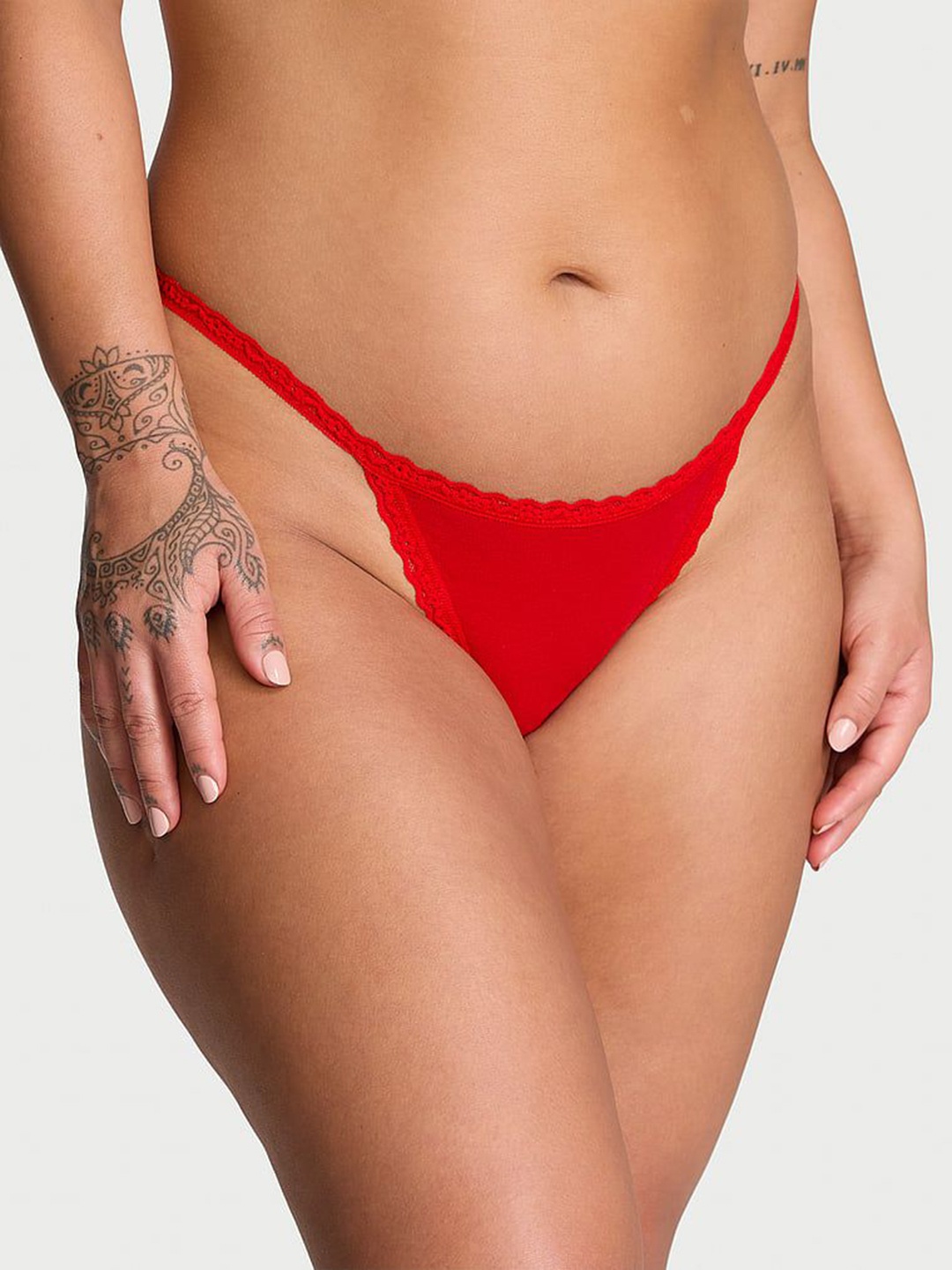 

Victoria's Secret Lace-Trim V-String Briefs, Red
